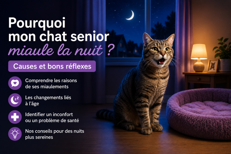 Chat senior miaulant la nuit dans une maison calme